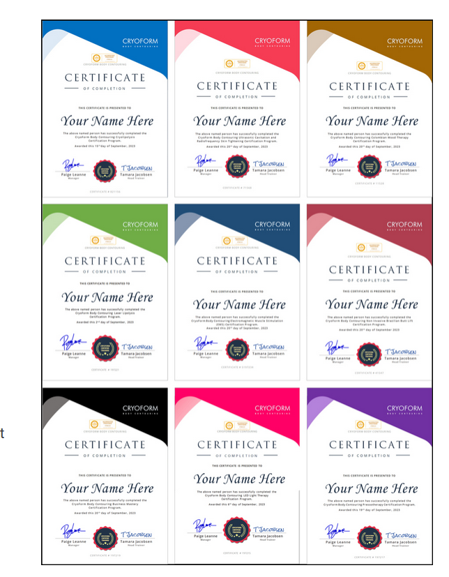 Body Contouring Courses certificates of completion