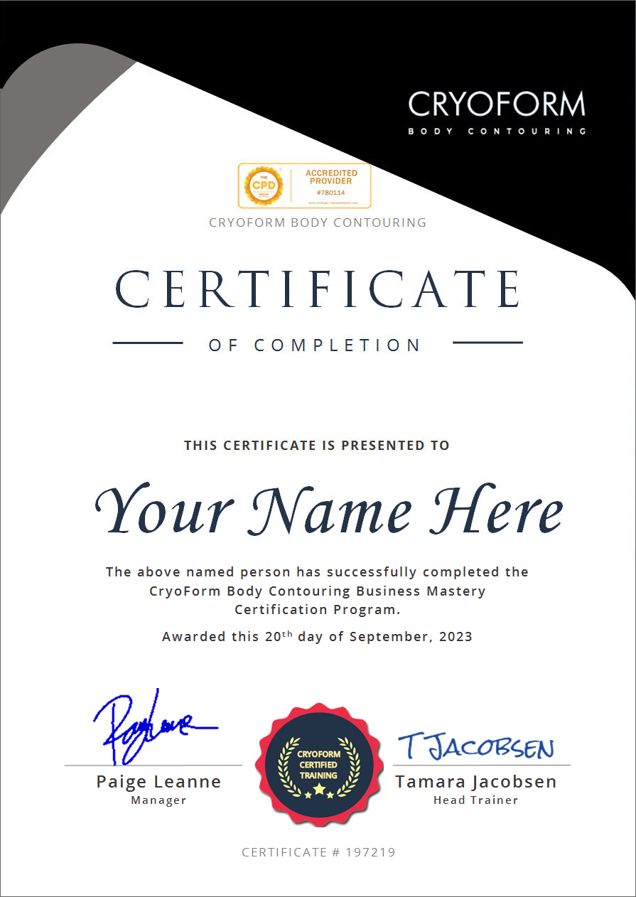 Body Contouring Business Mastery: From Planning to Profitability Certficate Layout